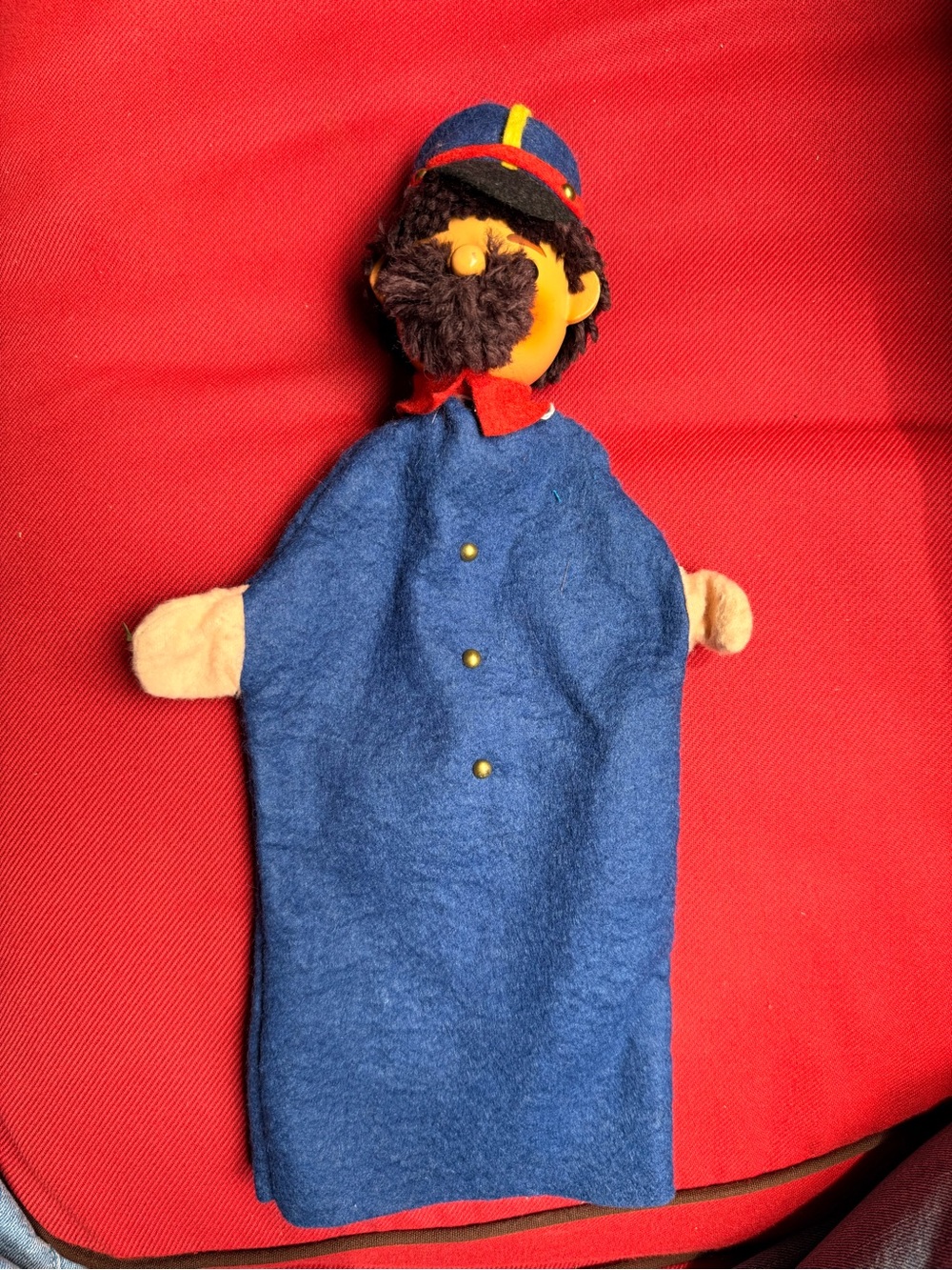 Blue Felt Hand Puppet Doll with Red Hat - Unbranded